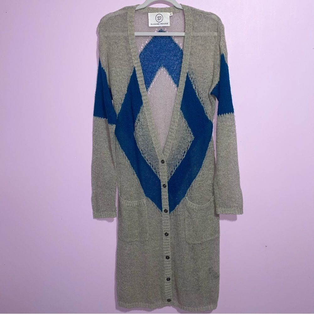 Sloane Rouge Duster Cardigan Women Sz M Wool Open Knit Longline Preppy Academia